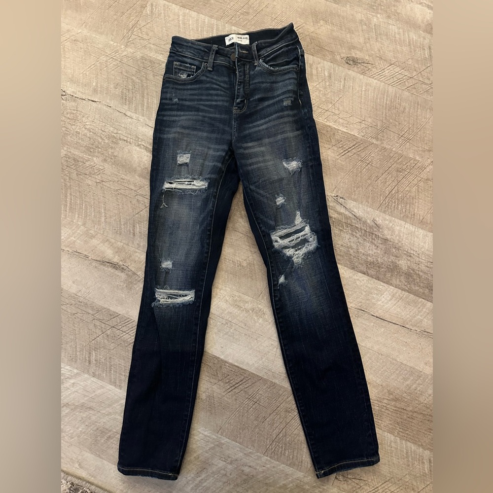 BKE Women's Dark Blue Distressed Skinny Jeans